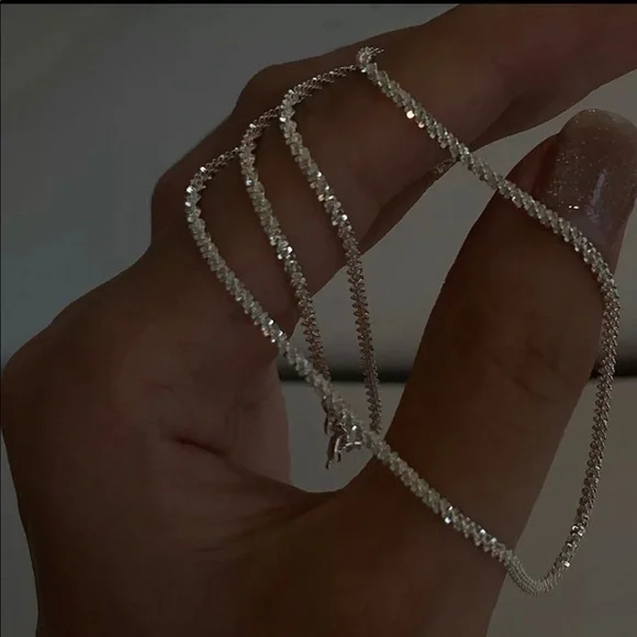 S925 2PC/SET SPARKLING CHAIN CHOKER NECKLACE - Picture 10 of 16